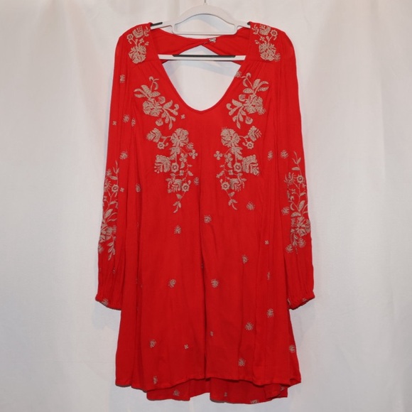 VGUC Free People Sweet Tennessee Embroidered Mini Dress Long Sleeve Small - Picture 5 of 10